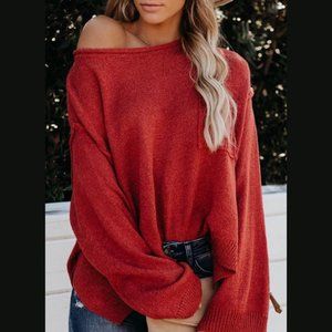 LAST ONE - SIZE SMALL Red Off the Shoulder Slouchy Oversized Sweater